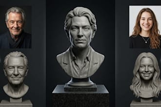sculpt realistic 2d photo to 3d head bust model stl with face likeness custom