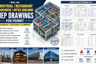 do industrial restaurant warehouse office building mep drawings for permit