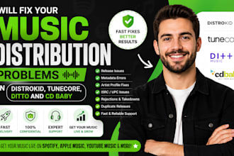 fix your music distribution issues on distrokid, tunecore, ditto and cd baby
