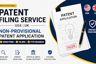 non provisional patent application USA UK canada filing and drafting