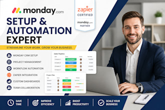 setup monday crm, project management, monday com automation, zapier integration