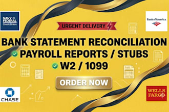 do payroll reports, stubs, bank statement reconciliation, w2, 1099