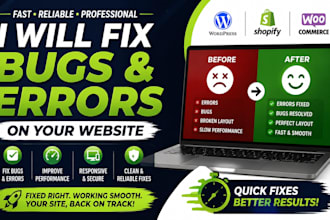 fix website bugs, errors and issues on wordpress, shopify, web app