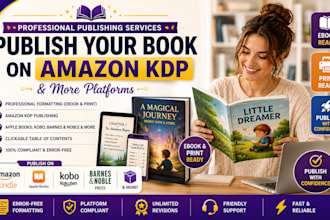 publish and format your book for amazon KDP, kindle, apple books, kobo and more