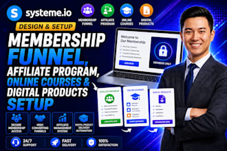 do systeme io memerbship funnel, affilate program, online coures digital product