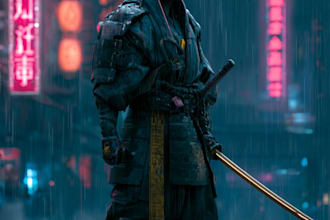 cyberpunk samurai street warrior art desing