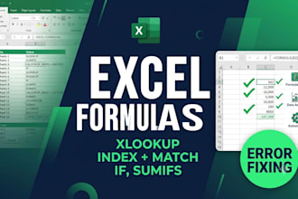 create excel formulas, fix errors, xlookup, index match and automation