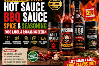 design premium hot sauce, BBQ, spice, seasoning food label and packaging