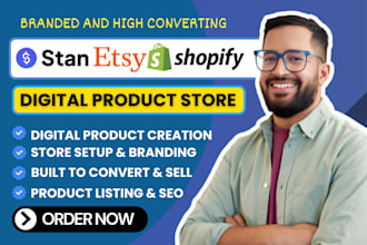 setup shopify digital product store etsy shop stan store shopify digital product