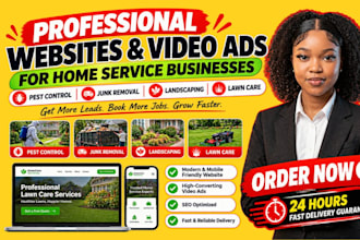 design pest control, junk removal, landscaping, lawn care websites video ads