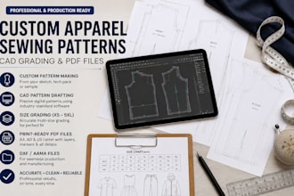 create custom apparel sewing patterns, cad grading and PDF files