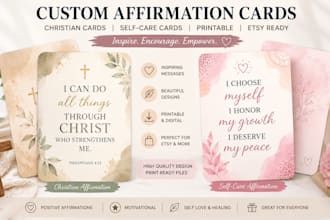 design custom affirmation cards, motivational cards, printable etsy cards deck
