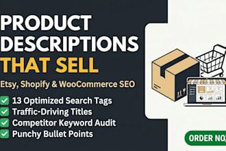 write etsy product descriptions, shopify product copy, and item descriptions