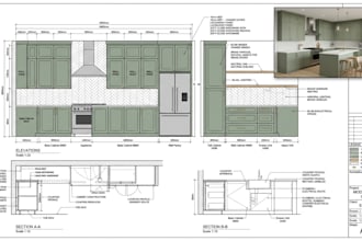 create custom millwork for furniture, kitchen cabinet shop drawing in autocad