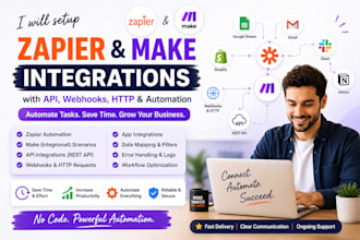 setup zapier and make integrations with API webhooks http and automation