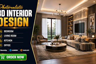 design realistic 3d bedroom, living room, and interior rendering