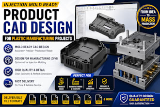 create injection mold ready product cad design for plastic manufacturing project