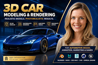 do 3d car modeling and photorealistic rendering for automotive design or game