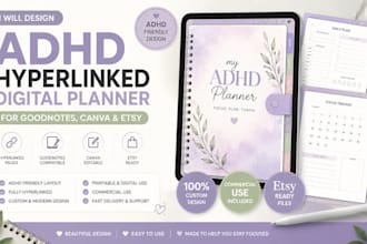 design adhd hyperlinked digital planner for goodnotes, canva and etsy