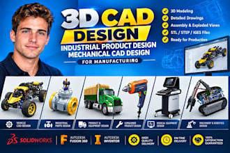 3d cad modeling industrial product design solidworks, fusion 360 stl 3d printing