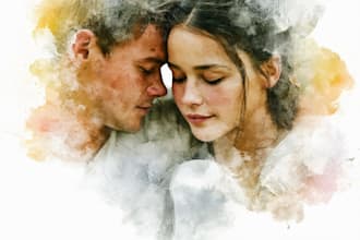 paint a beautiful watercolor couple portrait