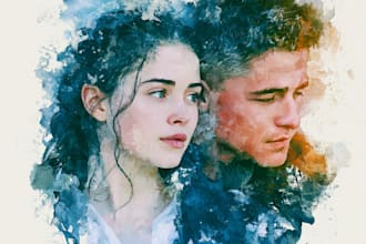 draw a watercolor couple portrait