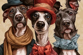 amazing royal pet portrait in custom caricature