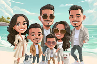 draw family group cartoon and caricature