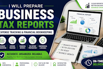 prepare business tax reports, expense tracking and financial bookkeeping