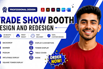 design a professional trade show booth, exhibition stand, and expo display