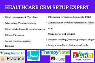 set up healthcare crm on simplepractice, jane app tebra emr, charm ehr, dr krono