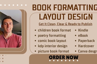 do children book formatting, poetry, and comic book layout design for kdp