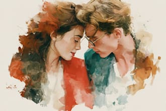do a amazing watercolor couple portrait
