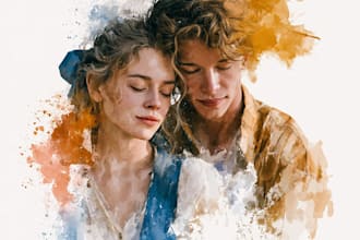 create a amazing watercolor couple portrait