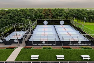 design sport facility, pickleball, padel court, 3d stadium, gaming arenas