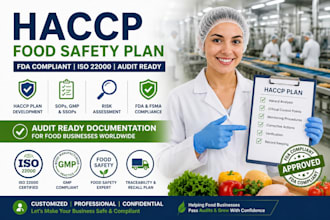 create haccp plan, food safety plan, iso 22000 and fda compliance documents