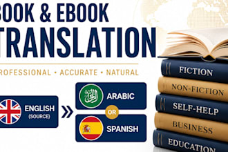 manually translate your english book or ebook into arabic or spanish