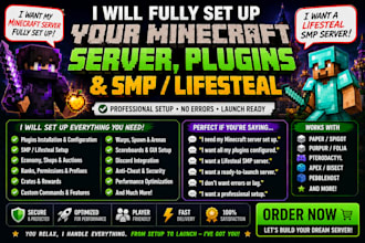 fully set up your minecraft server, plugins, and smp lifesteal server