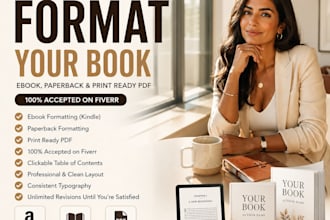 professionally format your ebook, paperback and print ready PDF
