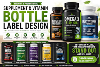 design fda style supplement vitamin label, bottle packaging and box packaging