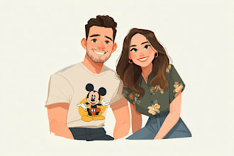 draw a cartoon couple in disney style