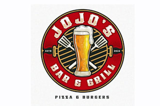 design bar beer grill brand logo with pizza burger