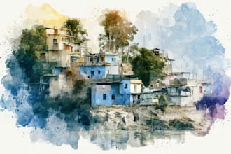watercolor house portrait painting