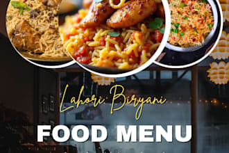 design restaurant menu flyer , biryani , pizza poster