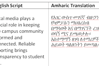 translate english to amharic and localize media scripts