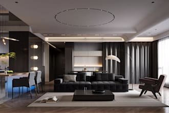 renovate 3d luxury interior design,furniture layout, dining, realistic rendering