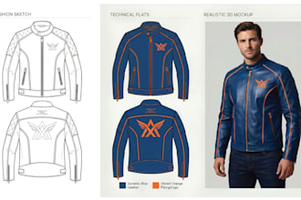 create clothing, garment, fashion tech pack with flat sketch for manufacturer