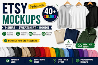 create etsy t shirt, sweatshirt and hoodie mockups