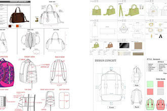 design detailed bag tech pack for handbag, backpack, duffel, wallet and purse