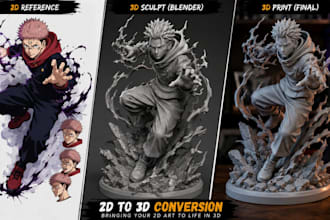 convert 2d to 3d model, 2d anime character to custom 3d model stl for printing